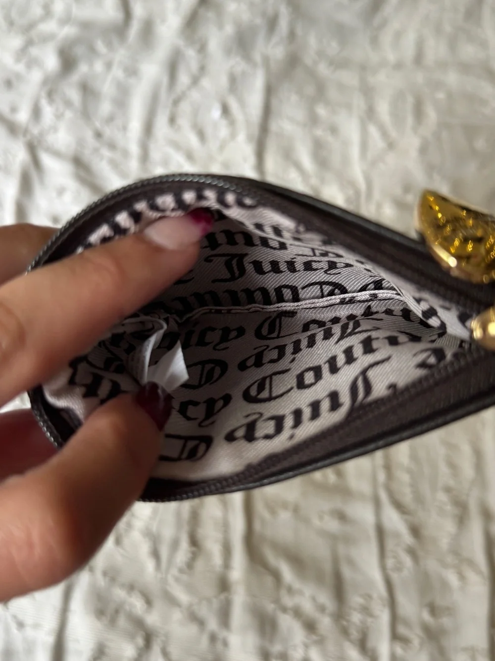 Juicy Couture Black Zip Pouch with Gold Heart Charm